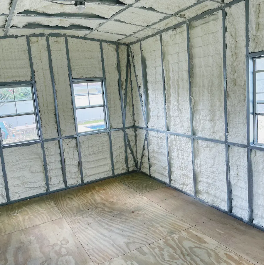 Closed-cell spray foam insulation applied to wall cavities in a residential project in Wheelersburg